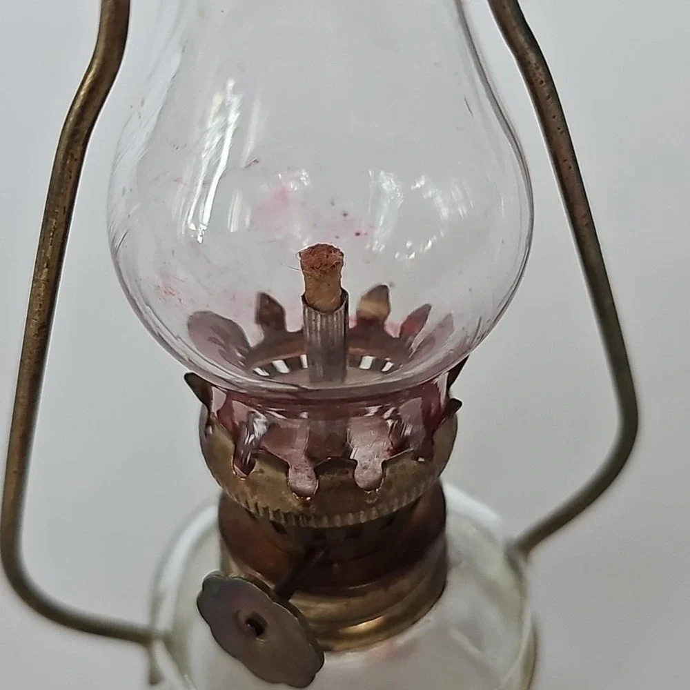 Set Of 2 Vintage Miniature Oil Hurricane Lamps Kerosene Decorative Brass 1745